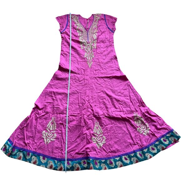 Anarkali salwar kameez Cotton Indian Pakistani Pink Green Dress Size M Wedding - Picture 6 of 13